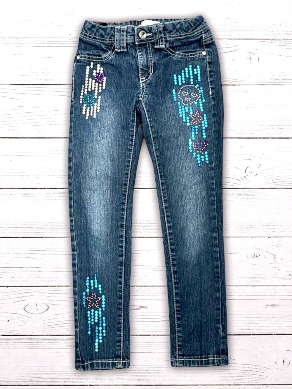 PIPER Girls Size 7 Rhinestone Embellished Bootcut Jeans Dark Wash Y2K